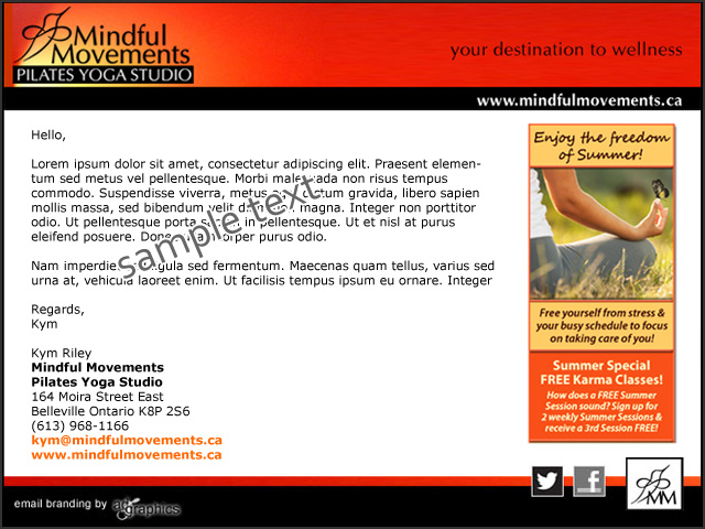 branded email - Mindful Movements Pilates Yoga Studio
